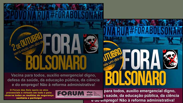 Fórum das Seis convida: Nova jornada de atos da campanha “Fora, Bolsonaro” em 2/10